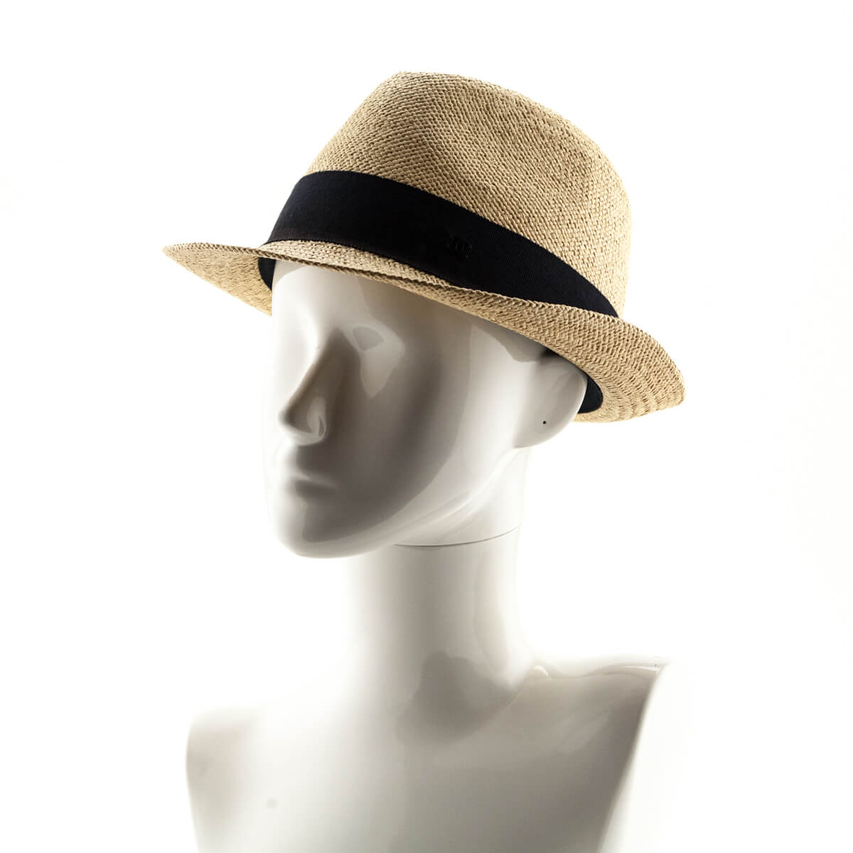 Chanel Beige Straw Fedora Hat Size M