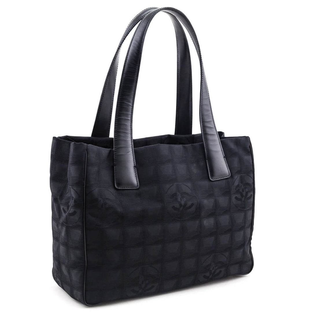 Chanel Black Nylon Logo Jacquard Small Travel Tote