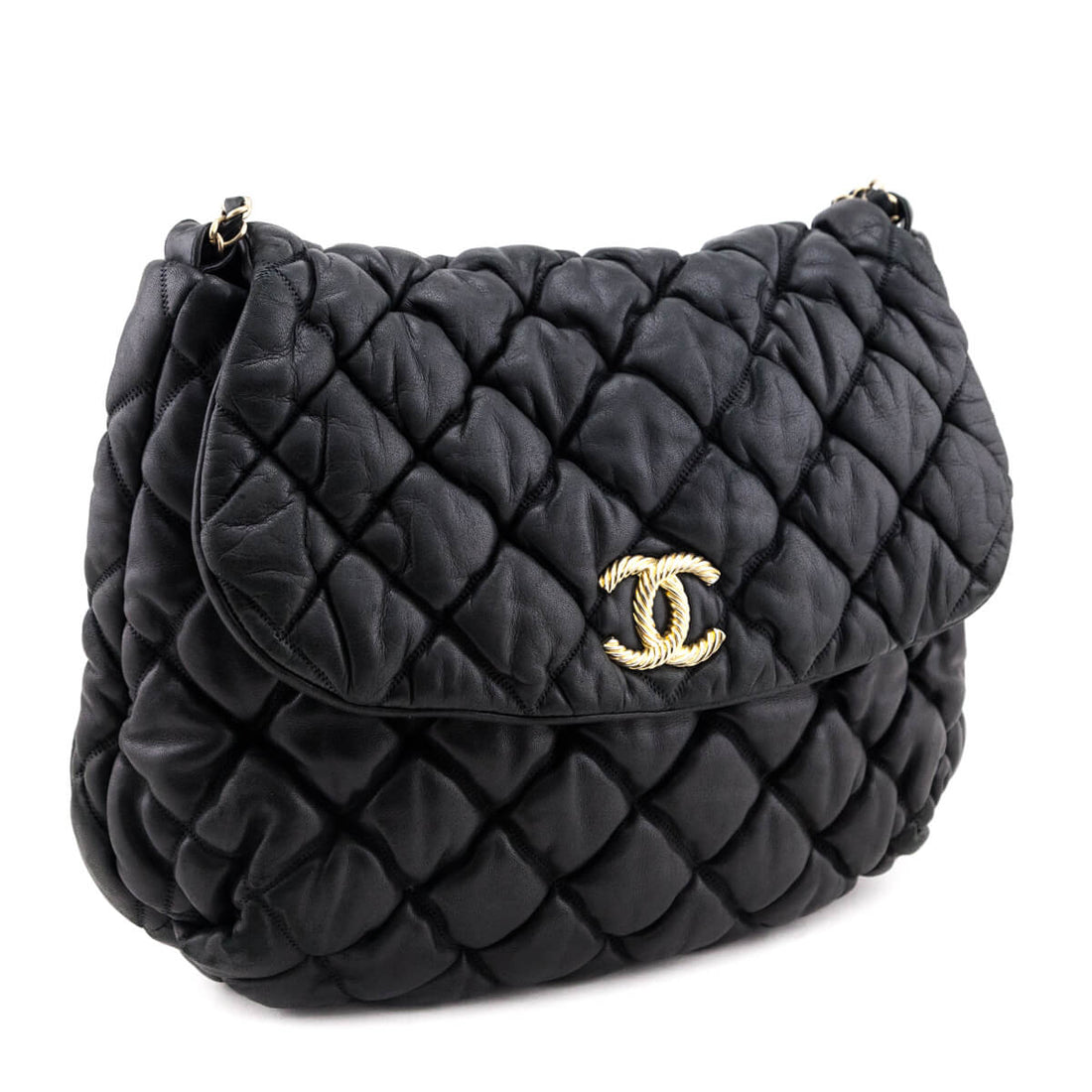 Chanel Black Quilted Lambskin Bubble Large Flap Shoulder Bag