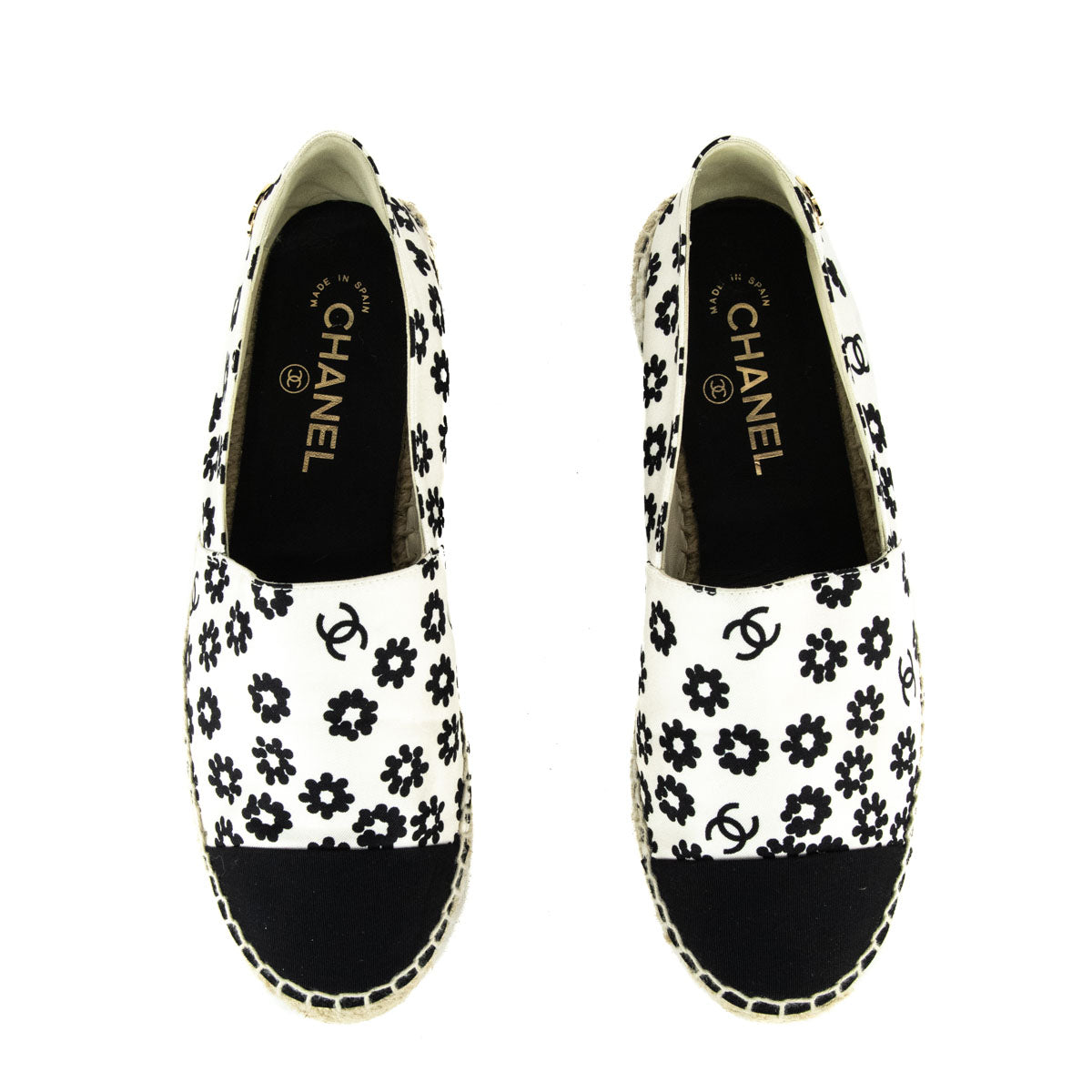 Chanel Black & White Camellia CC Espadrilles Size US 10 | EU 40