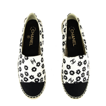 Chanel Black & White Camellia CC Espadrilles Size US 10 | EU 40