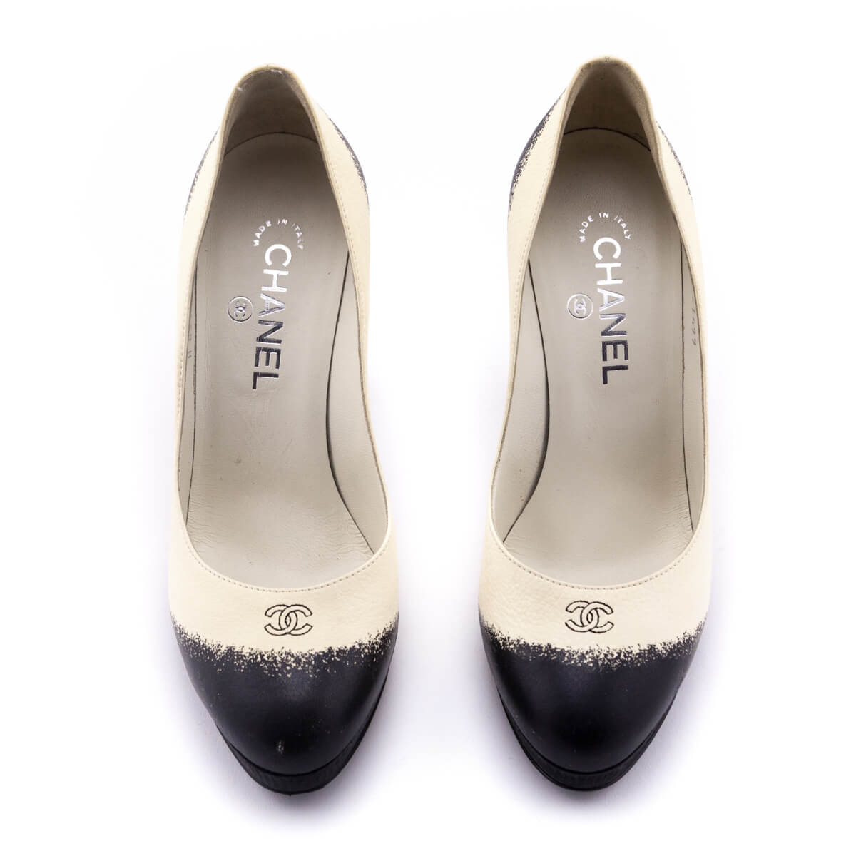 Chanel Black & White Ombre Painted CC Platform Pumps Size US 8.5 | EU 38.5