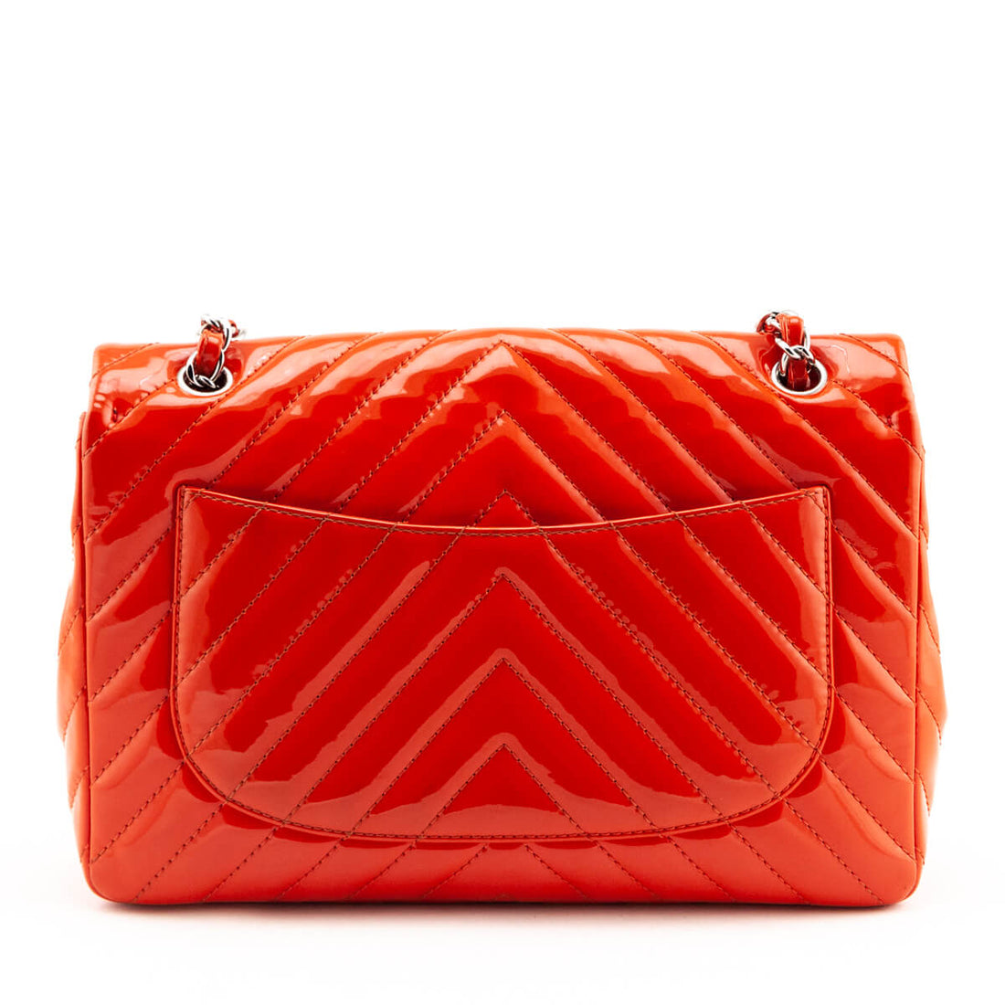 Chanel Orange Quilted Chevron Patent Maxi Classic Single Flap Shoulder Bag