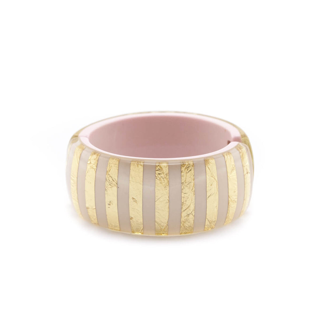Chanel Pink & Gold Striped Resin & Faux Pearl CC Hinged Bracelet