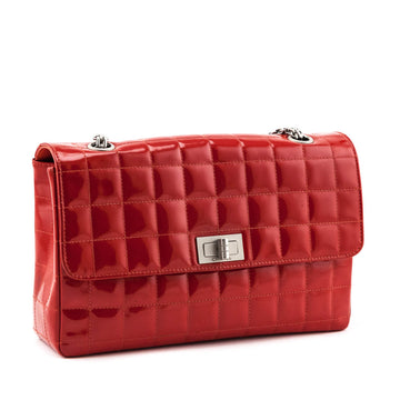 Chanel Red Quilted Patent Vintage Chocolate Bar Reissue Chain Bag