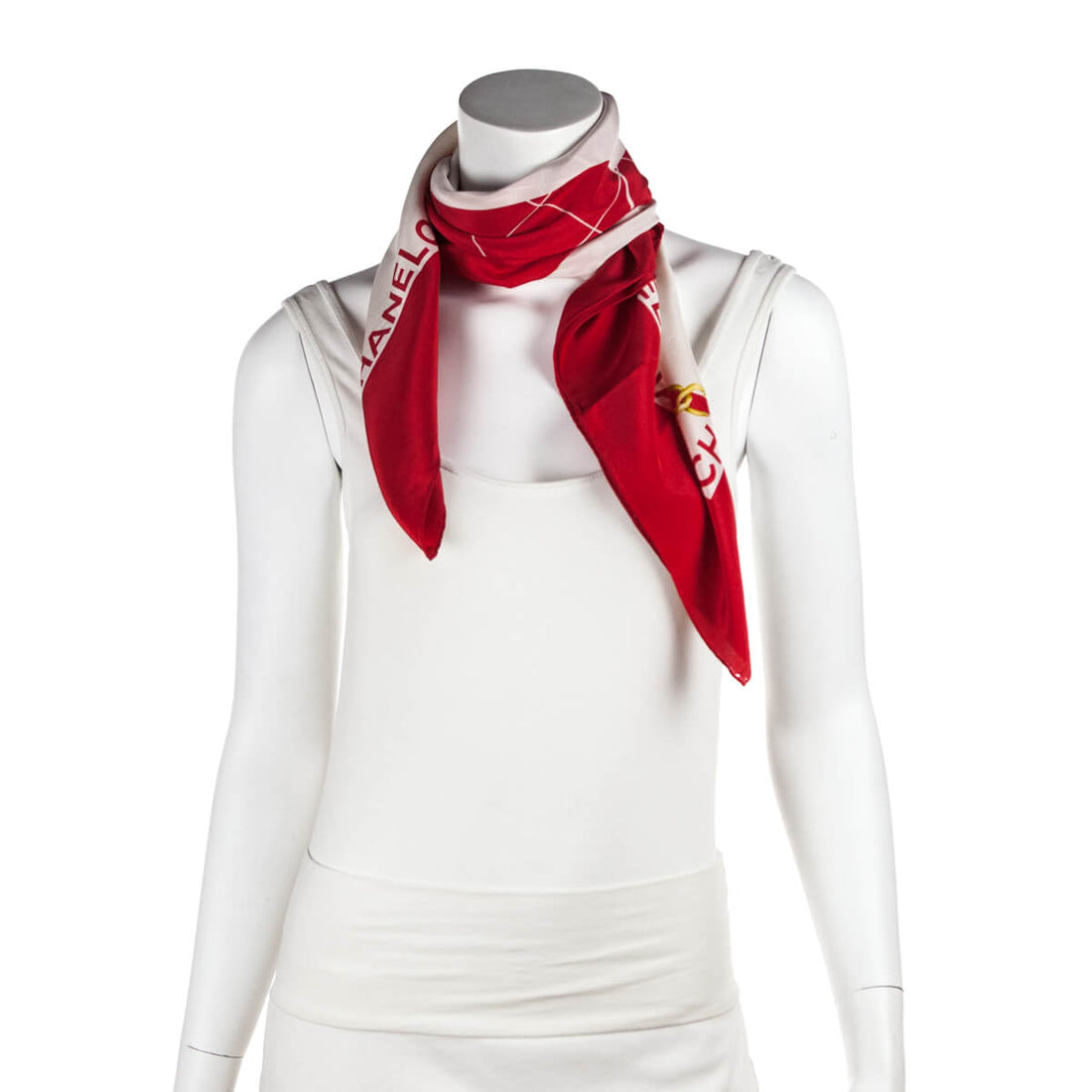 Chanel Red & White Silk Printed Flap Bag Scarf