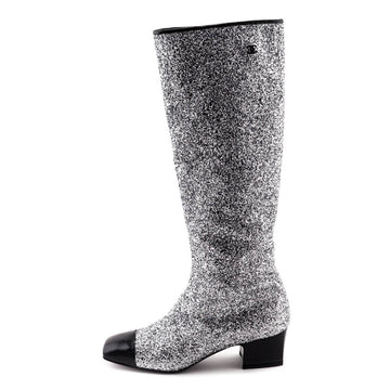 Chanel Silver Glitter CC Cap Toe Riding Boots Size US 7 | EU 37