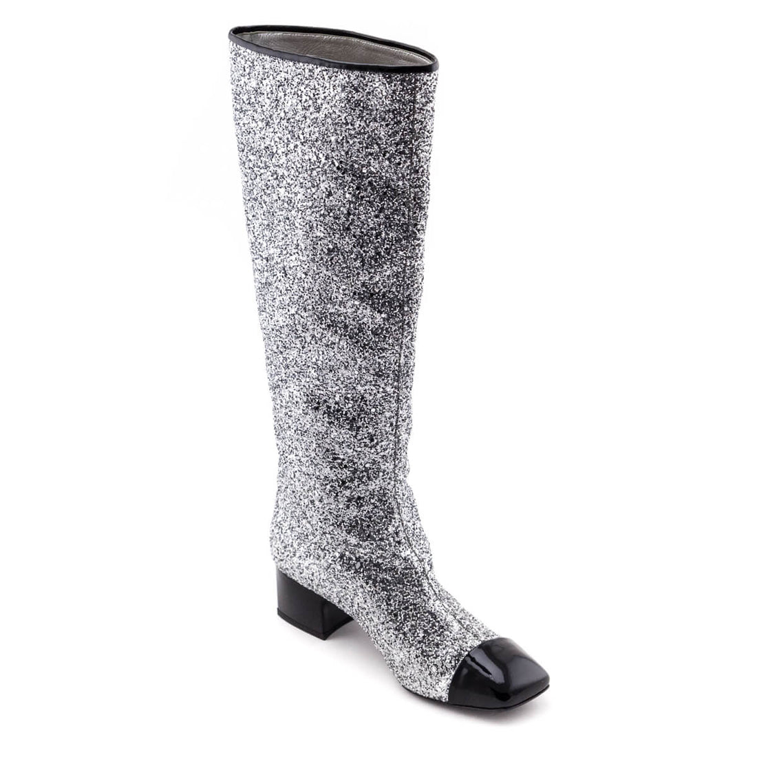 Chanel Silver Glitter CC Cap Toe Riding Boots Size US 7 | EU 37