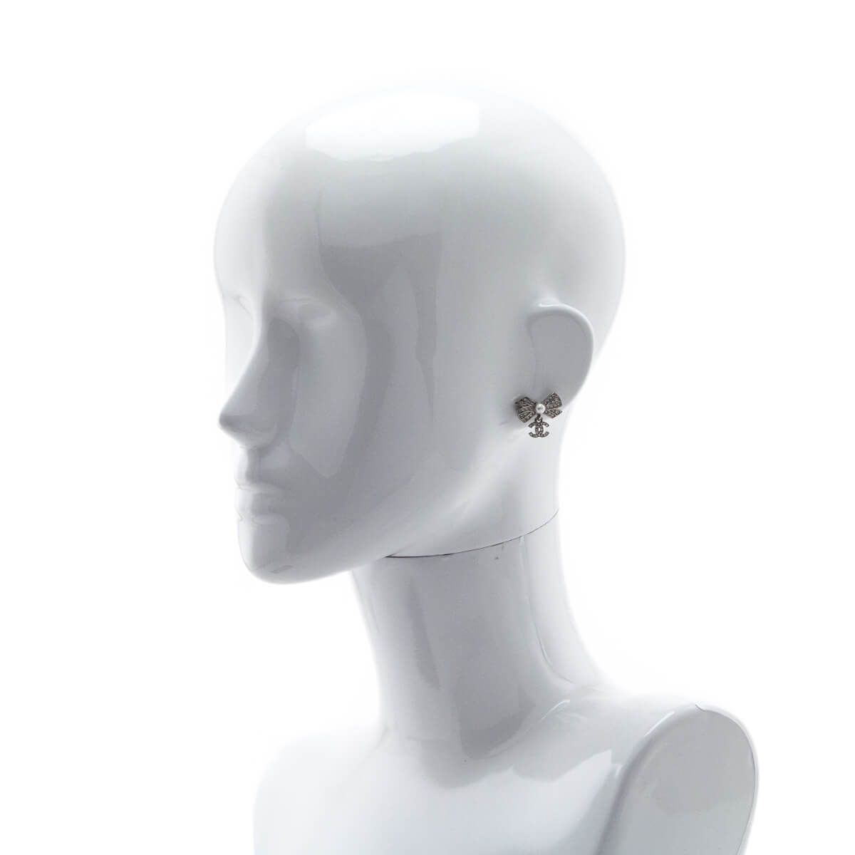 Chanel Strass & Faux Pearl Bow CC Drop Earrings