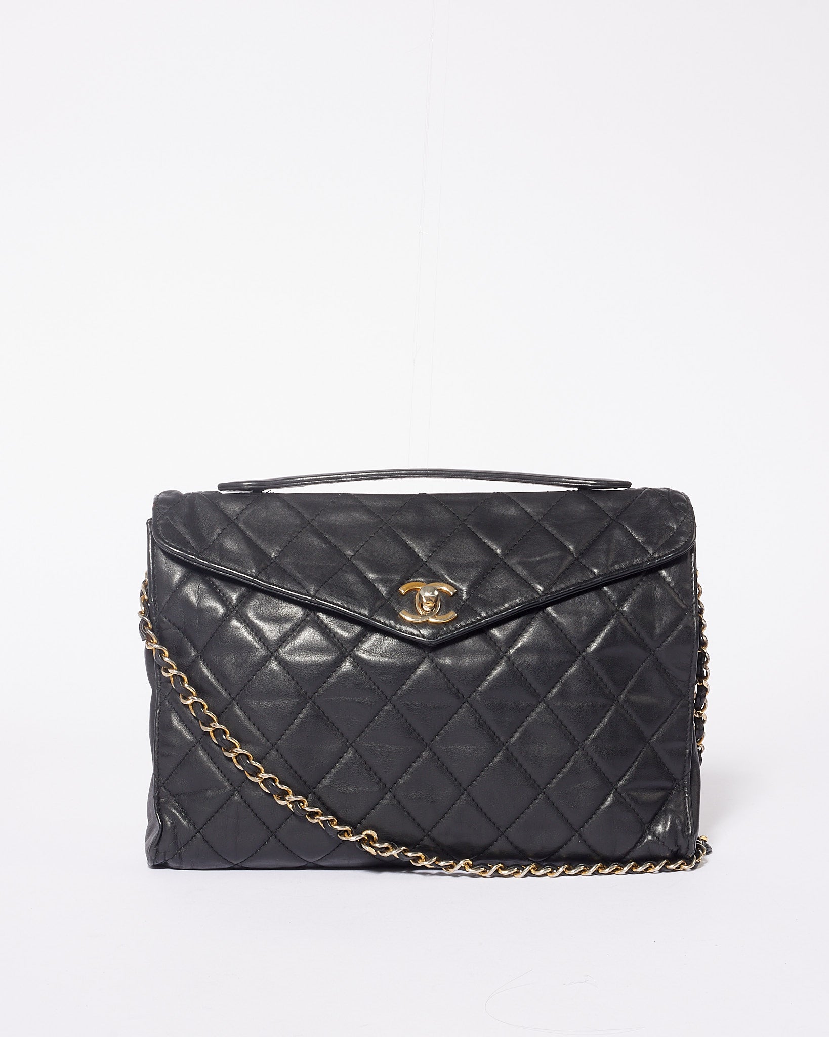 Chanel Vintage Black Lambskin Pochette Chain Shoulder Bag