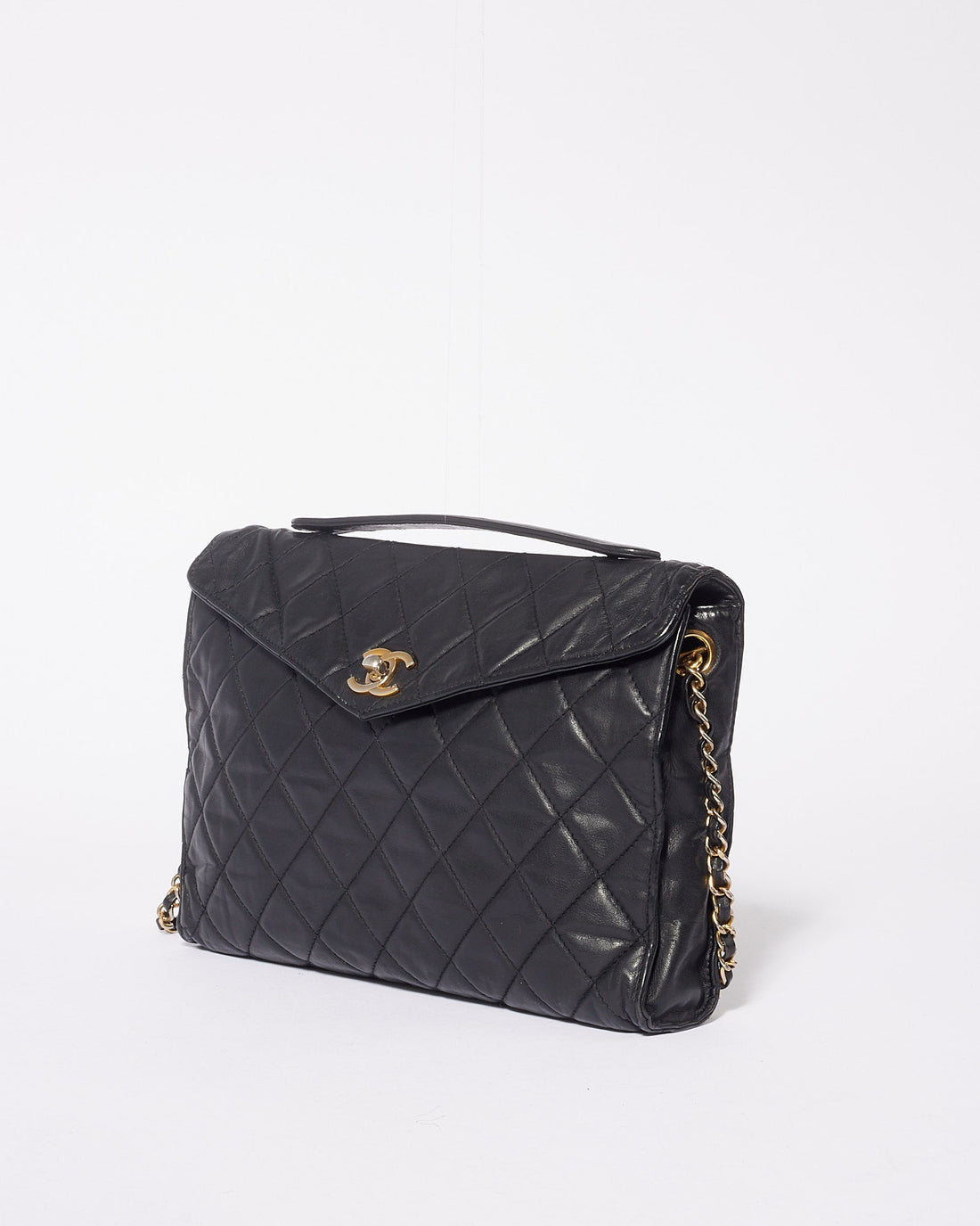 Chanel Vintage Black Lambskin Pochette Chain Shoulder Bag