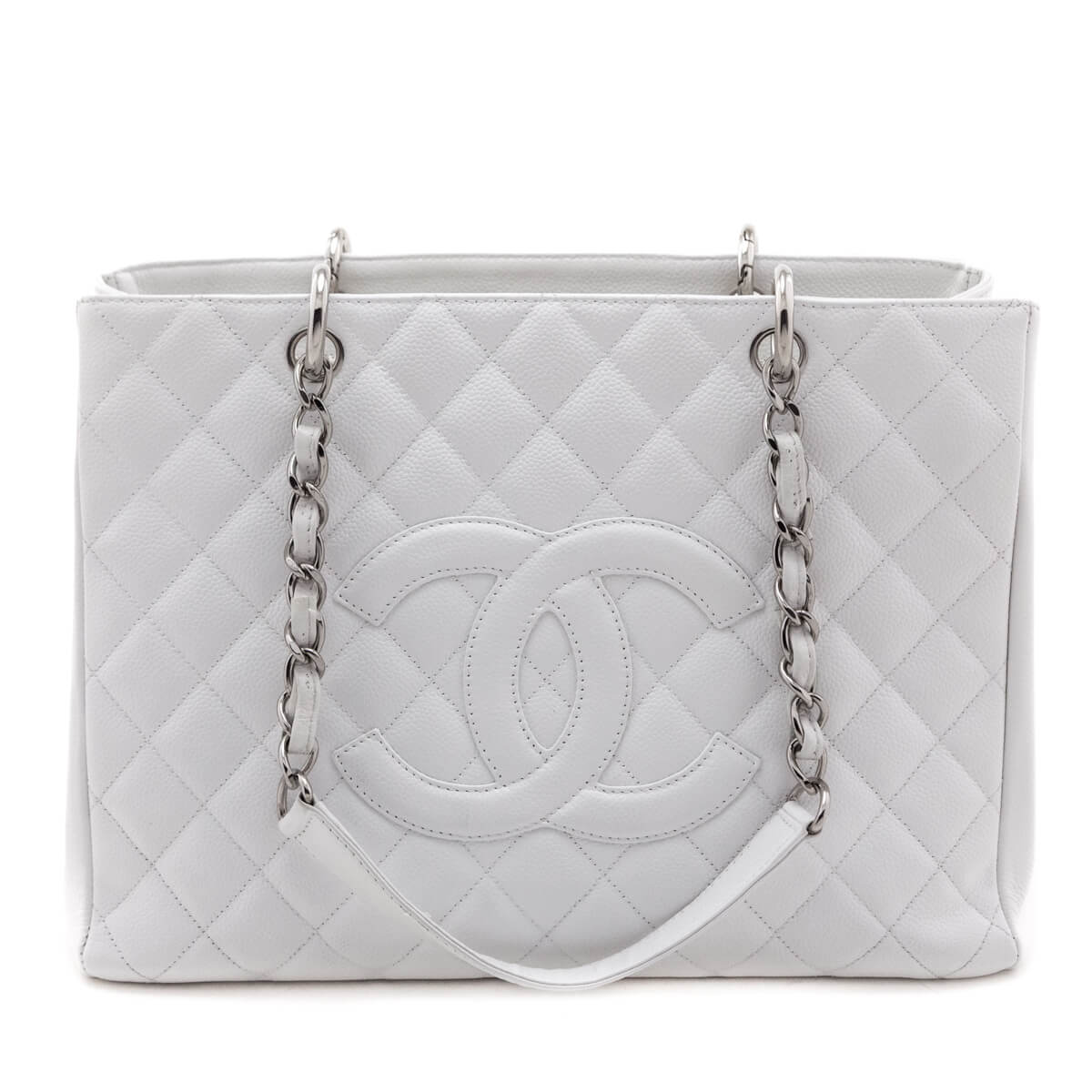 Chanel White Caviar Quilted Grand Shopping Tote