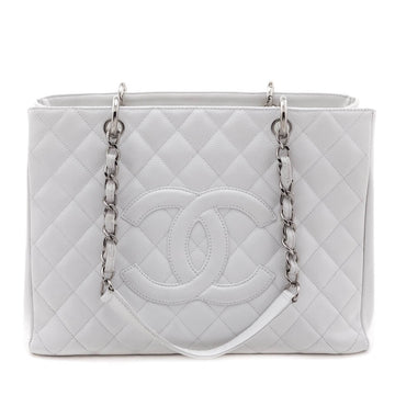 Chanel White Caviar Quilted Grand Shopping Tote