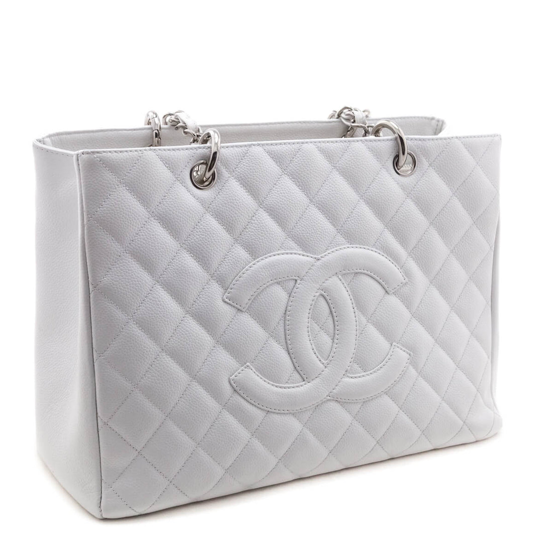 Chanel White Caviar Quilted Grand Shopping Tote