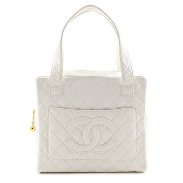 Chanel White Quilted Lambskin Vintage CC Tote Bag