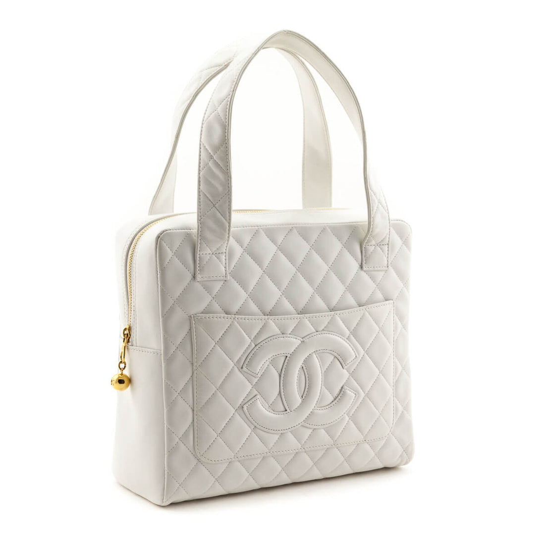 Chanel White Quilted Lambskin Vintage CC Tote Bag