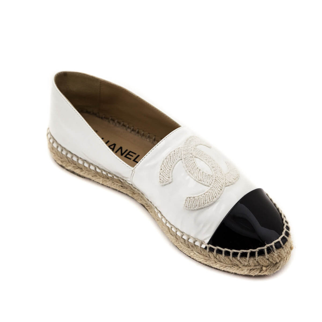Chanel White & Black Patent Leather CC Espadrilles Size 7 | EU 37