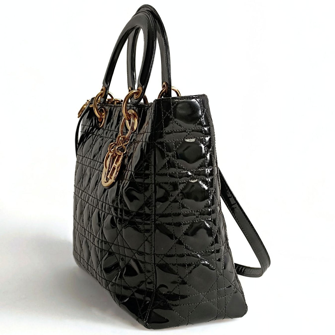 DIOR Christian Lady Grande shoulder bag in black patent leather