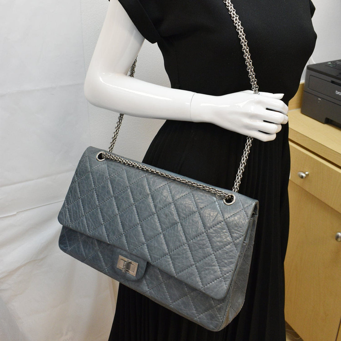 CHANEL 50th Anniversary 2.55 Reissue 228 Quilted Aged Calfskin Shoulder Bag Grey