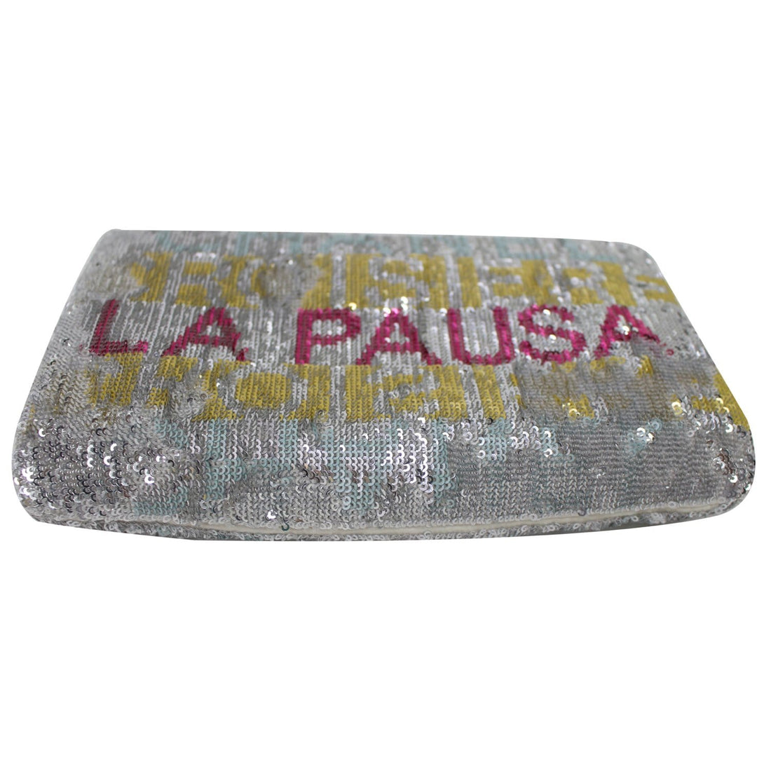 Chanel La Pausa Embroidered Satin Sequin Clutch Bag Silver