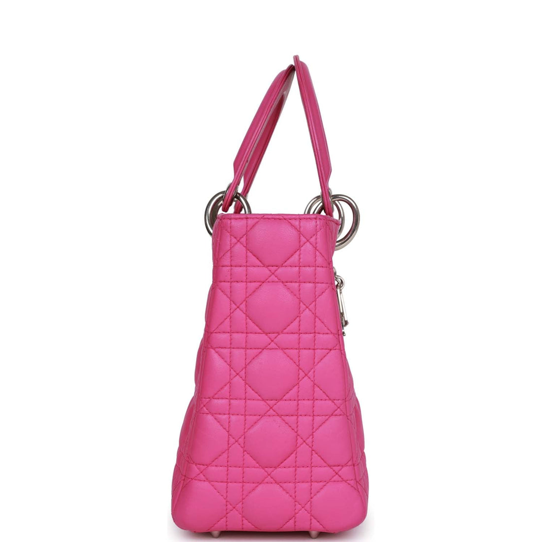 Christian Dior Medium Lady Dior Tote Fuchsia Lambskin Silver Hardware