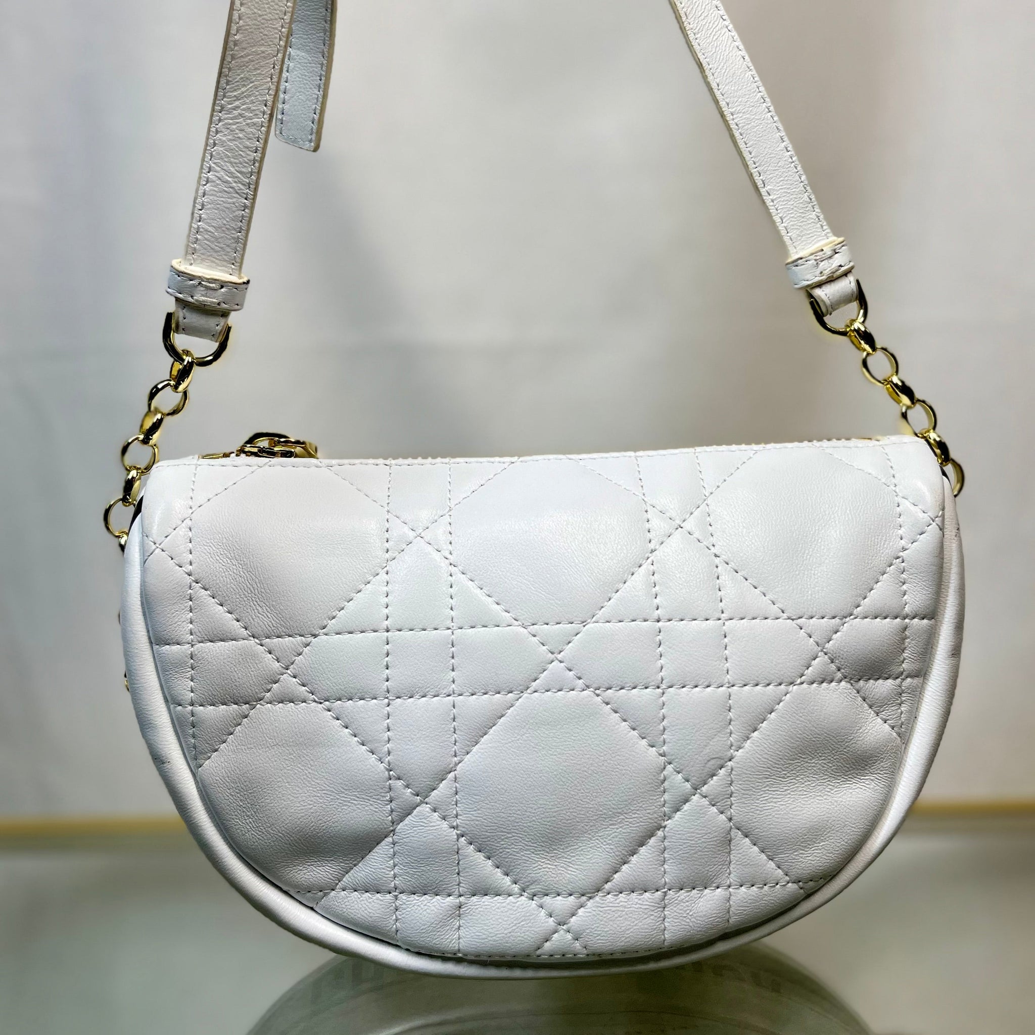 Christian Dior White Lambskin Cannage Small Dior Vibe Hobo Bag
