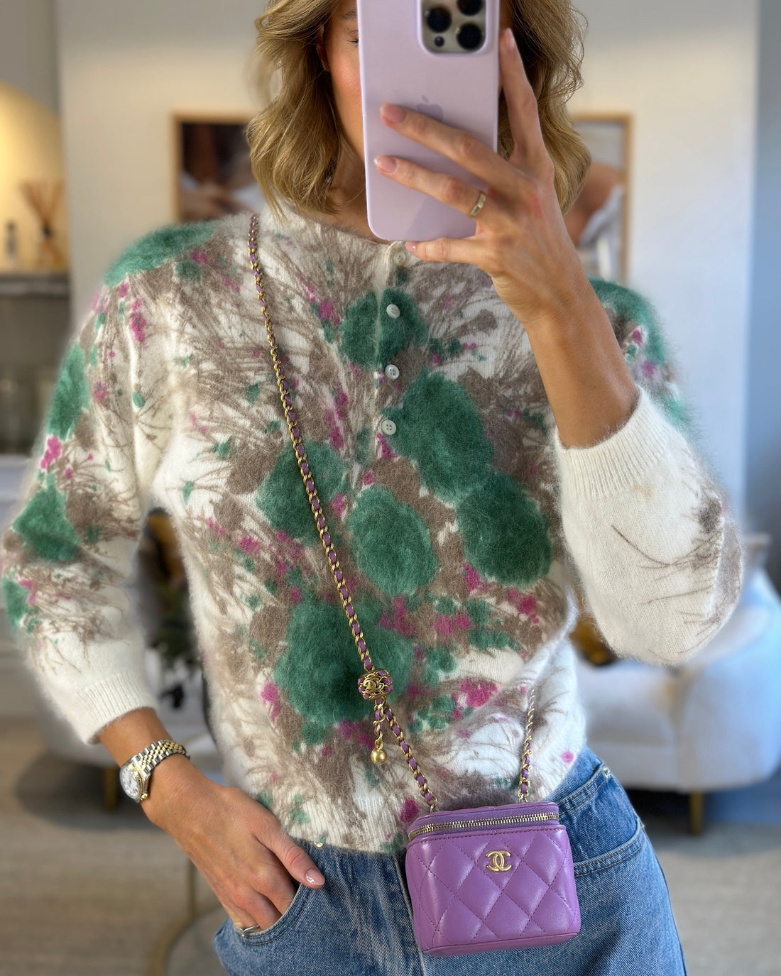 Chanel Purple Coco Crush Mini Vanity Bag in Lambskin Leather with Antique Gold Hardware