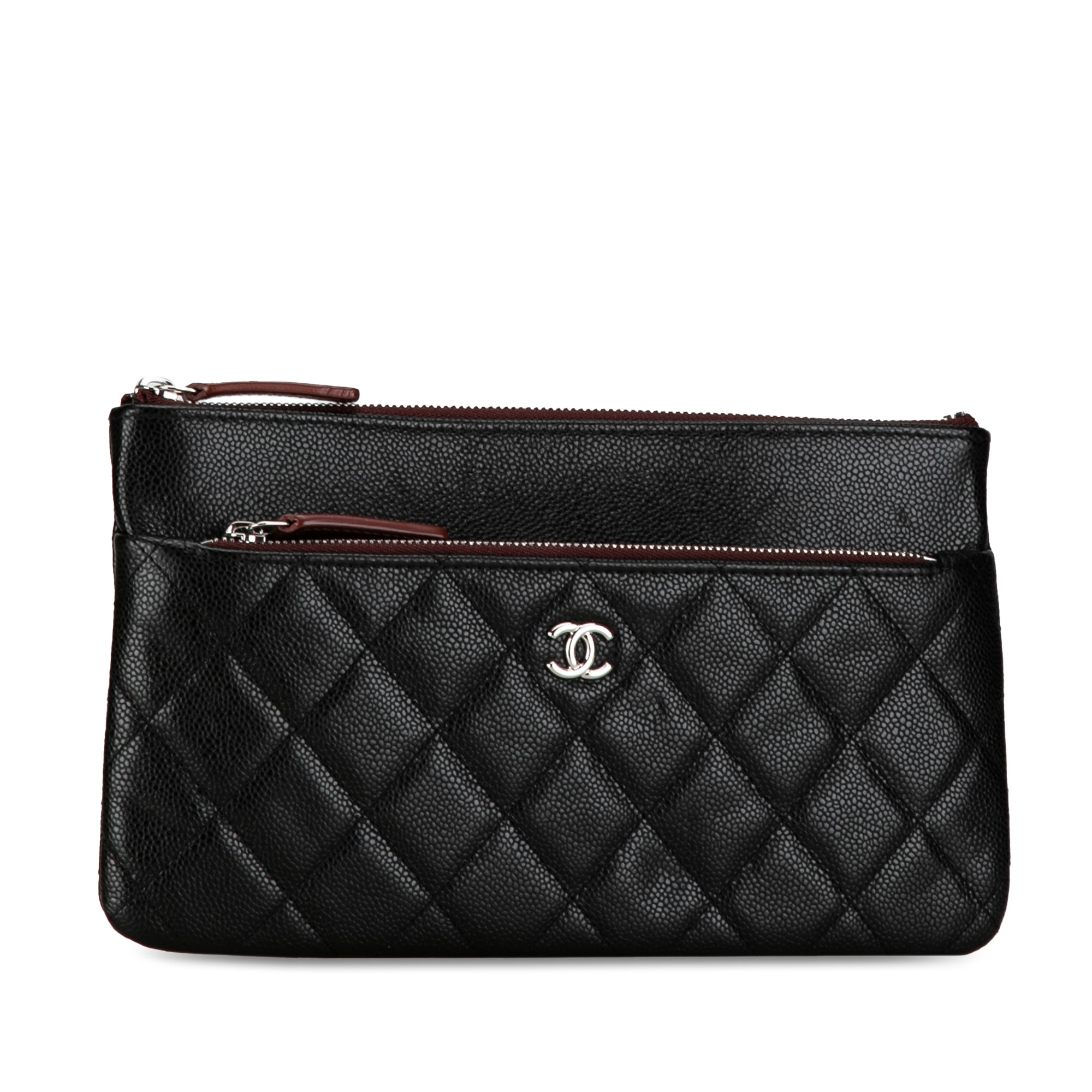 Chanel Caviar Double Zip Cosmetic Case Clutch Bag