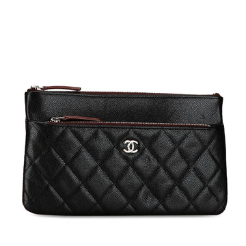 Chanel Caviar Double Zip Cosmetic Case Clutch Bag