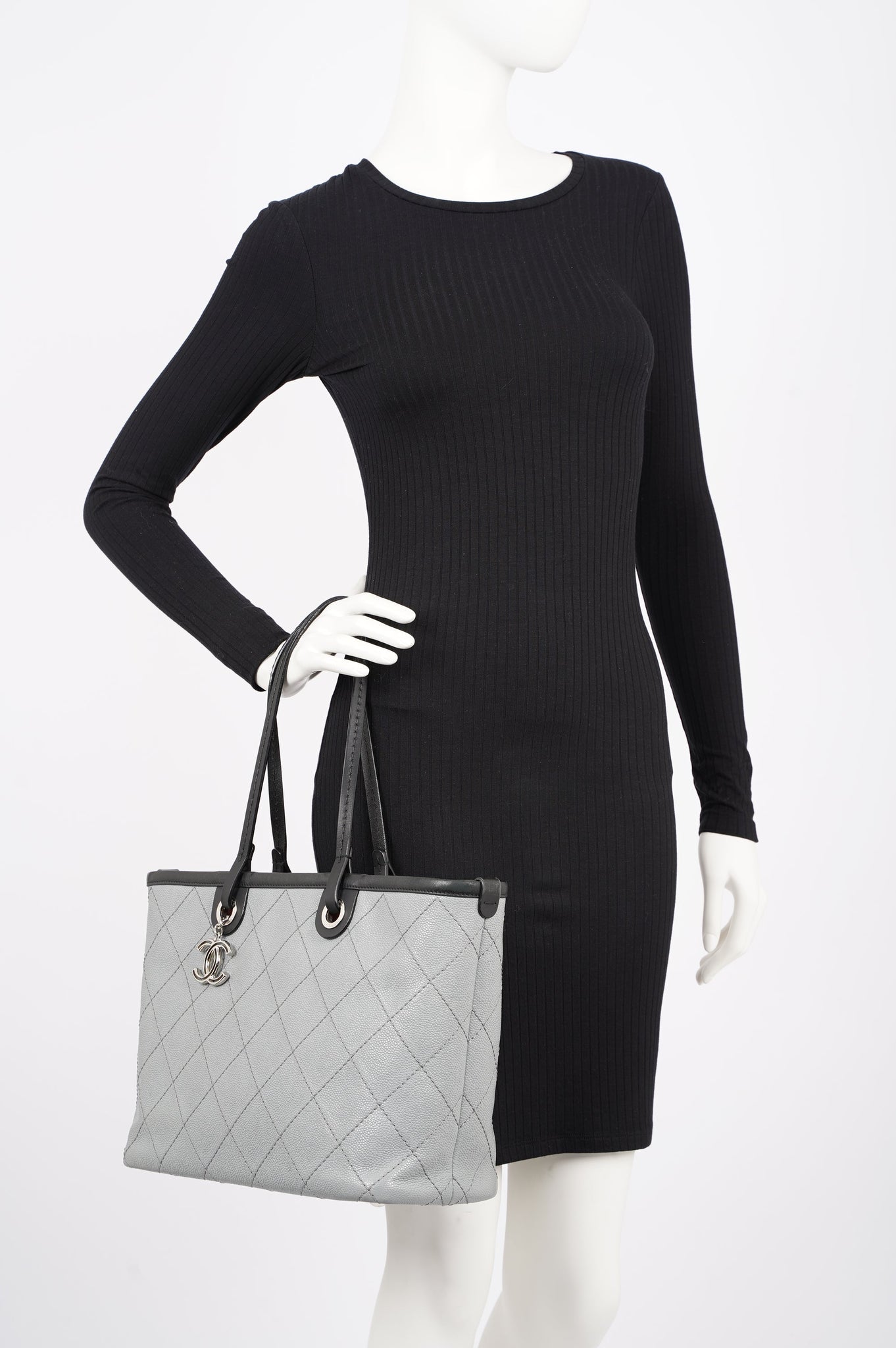 Chanel Womens Fever Shopping Tote Grey Caviar