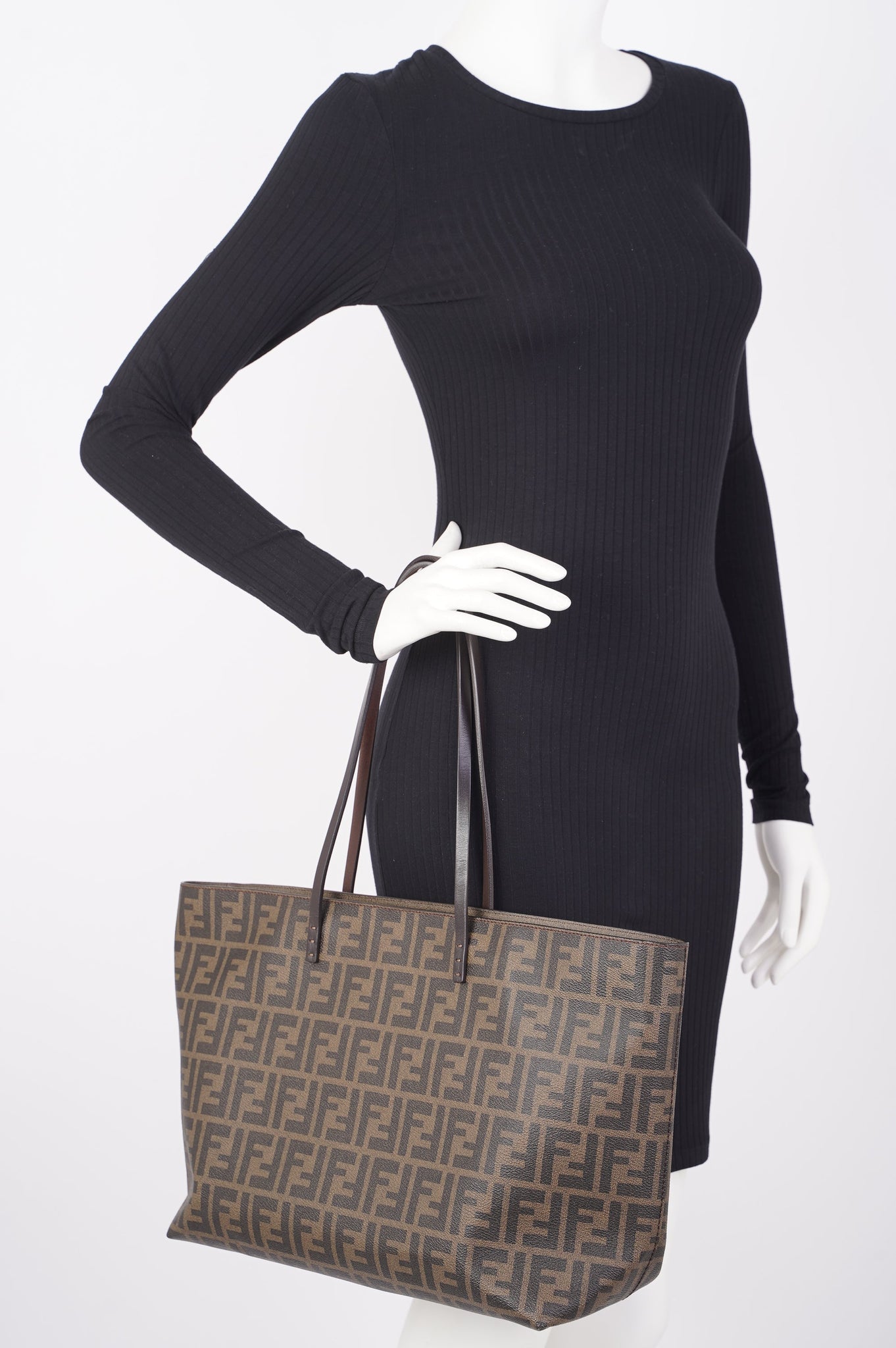 Fendi Womens Zucca Roll Tote Bag Monogram Canvas Medium