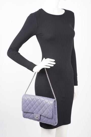 Chanel Womens Lambskin Clutch With Chain Lavender Large