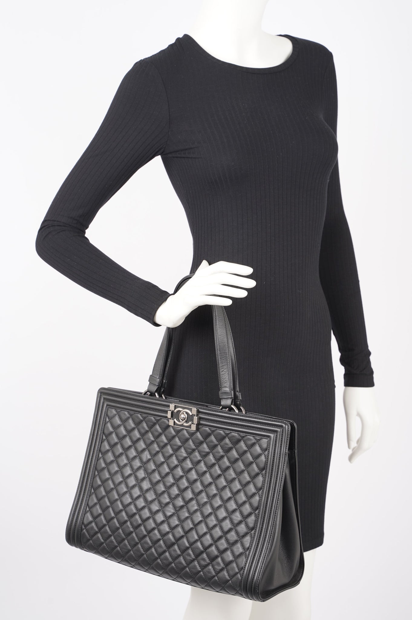 Chanel Womens Lambskin Leather Boy Shopping Tote Black