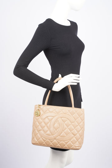 Chanel Womens Medallion Tote Beige
