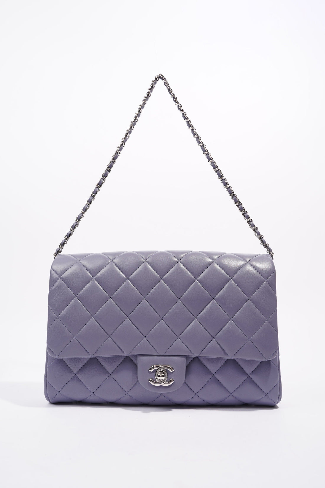 Chanel Womens Lambskin Clutch With Chain Lavender Large