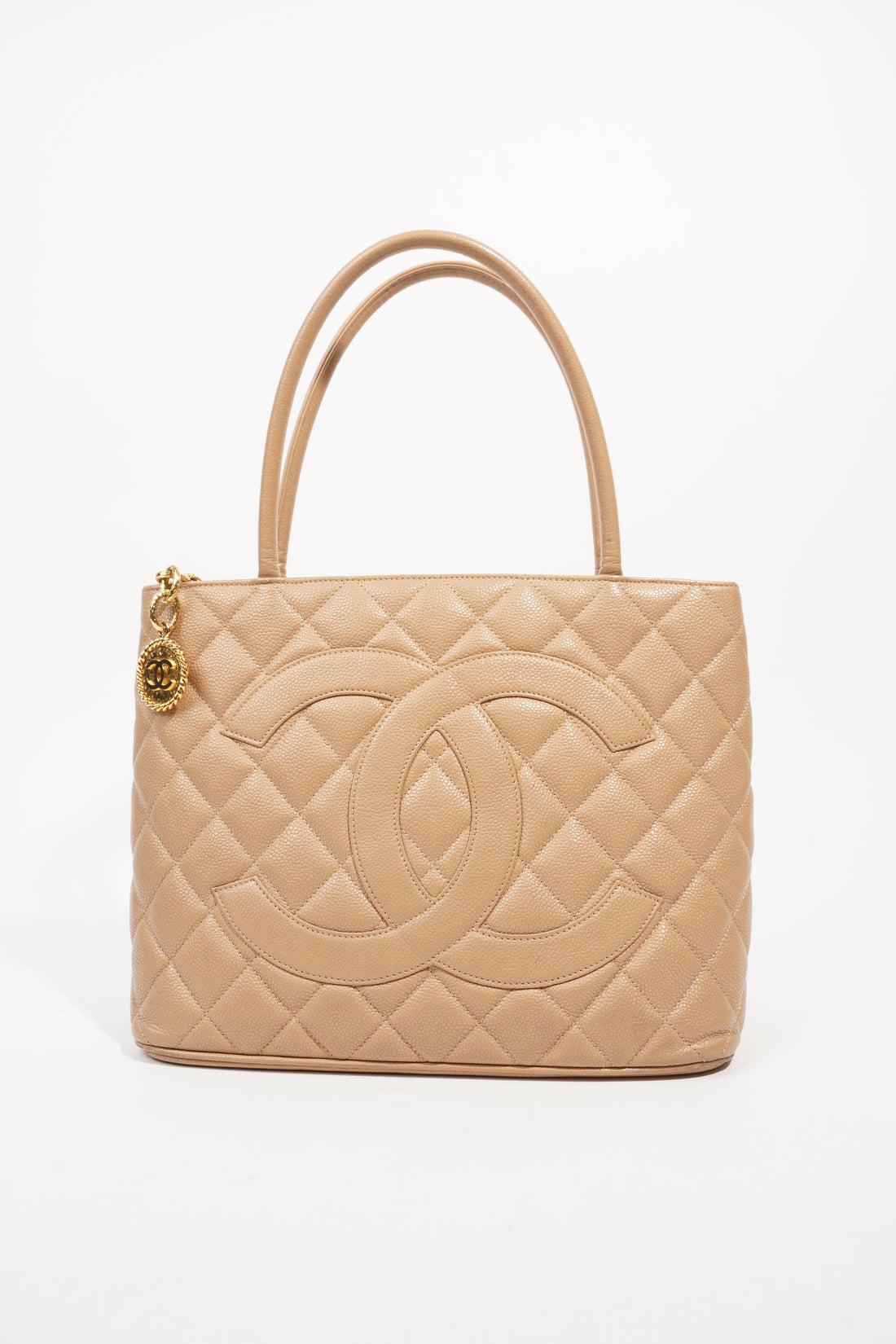 Chanel Womens Medallion Tote Beige