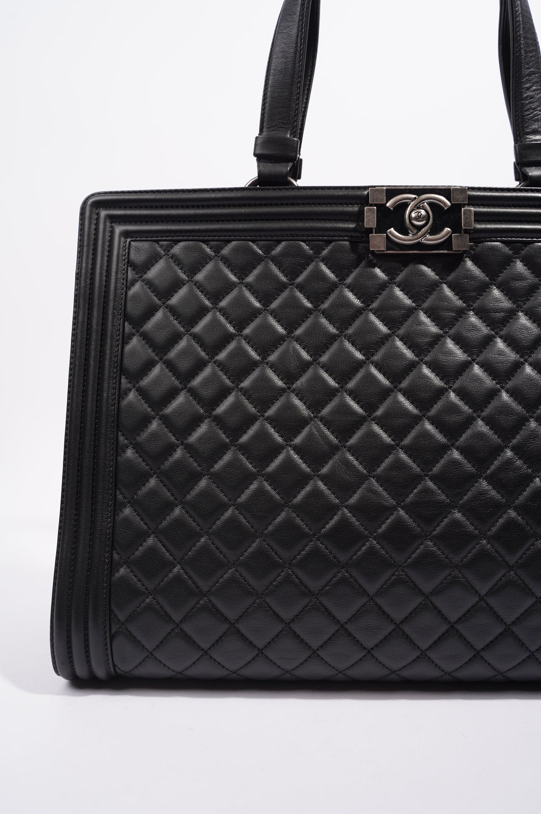 Chanel Womens Lambskin Leather Boy Shopping Tote Black