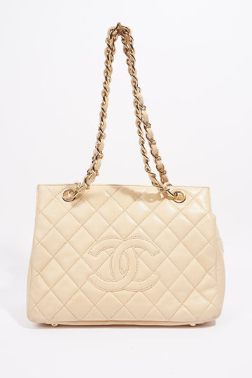 Chanel Womens Vintage Petit Timeless Tote Cream Leather Small