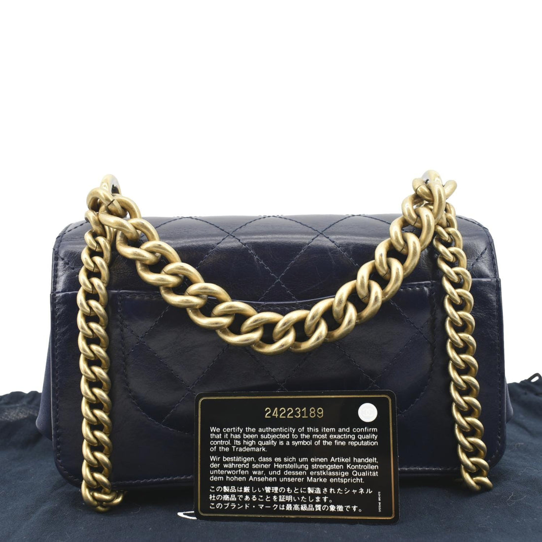 CHANEL Chain Handle CC Flap Quilted Leather Shoulder Bag Blue