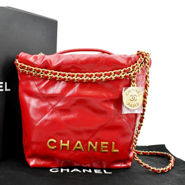 CHANEL 22 Mini Chain Shiny Calfskin Leather Shoulder Bag Red