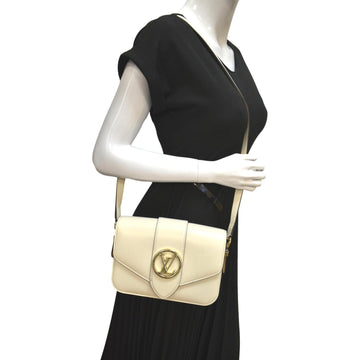 LOUIS VUITTON Pont 9 Calfskin Leather Shoulder Bag Creme