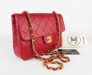 CHANEL red mini square lambskin flap bag ghw - vintage