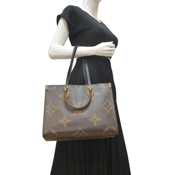 LOUIS VUITTON Onthego MM Giant Monogram Canvas Tote Shoulder Bag Brown