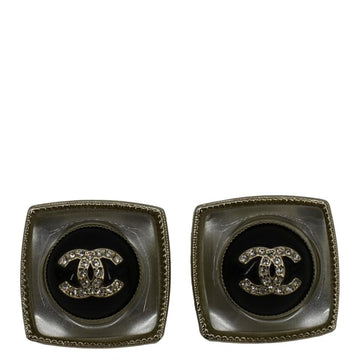 CHANEL Square Clip-on Metal Glass Pearl Strass Earrings Black