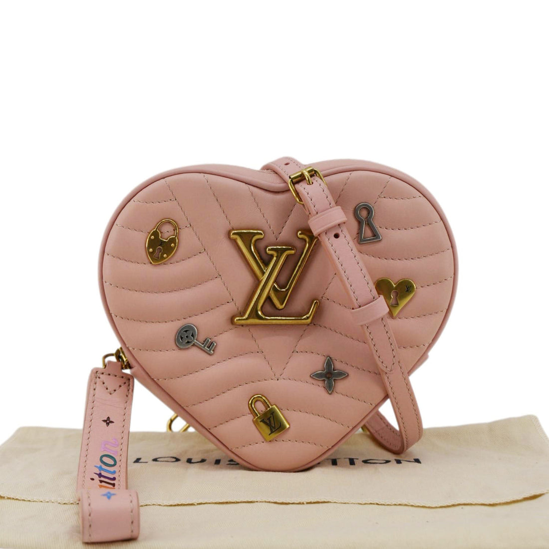 LOUIS VUITTON New Wave Heart Quilted Leather Shoulder Bag Dusty Pink