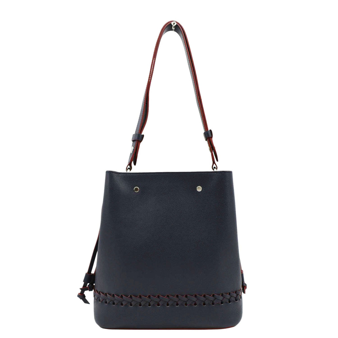 LOUIS VUITTON Lockme Braided Leather Shoulder Bucket Bag Navy