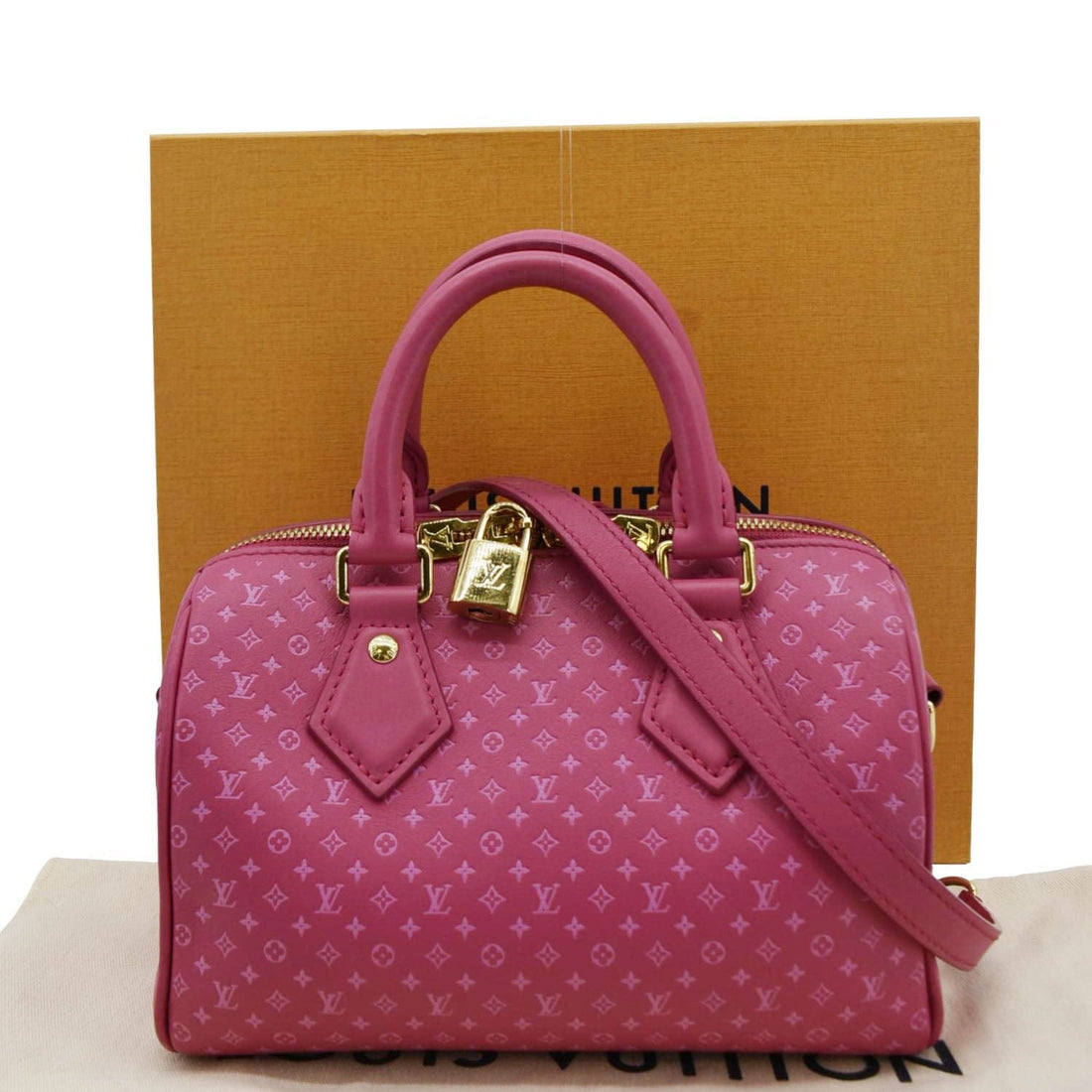 LOUIS VUITTON Speedy 20 Bandouliere Nanogram Leather Shoulder Bag Pink