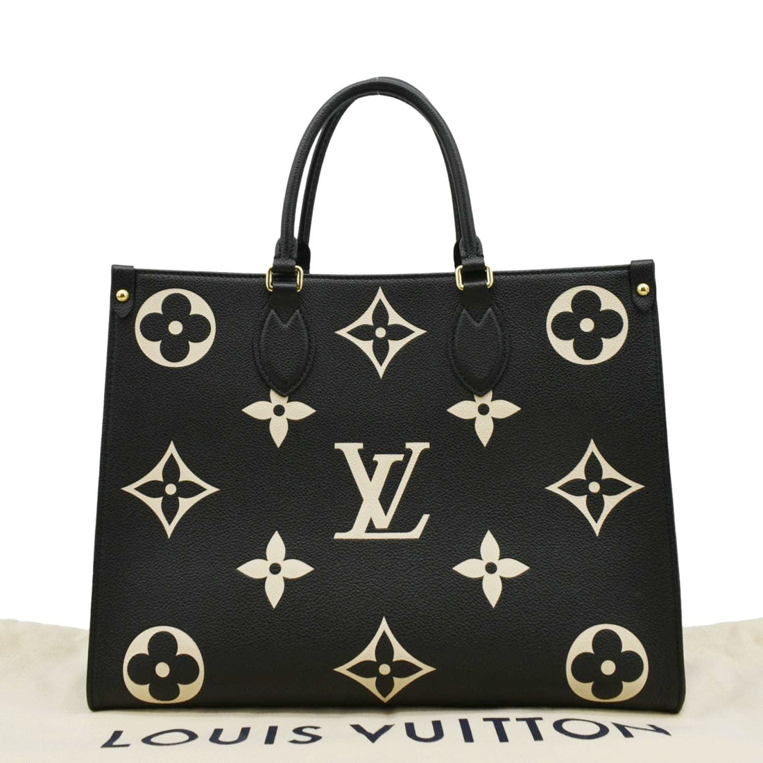LOUIS VUITTON Onthego MM Giant Bicolor Monogram Empreinte Leather Tote Shoulder Bag Black