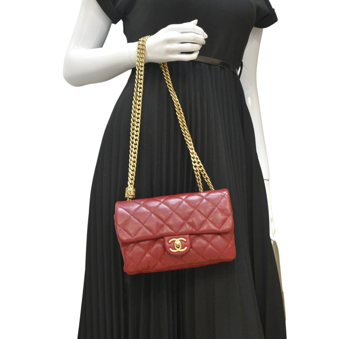 CHANEL Small Pillow Crush Flap Quilted Leather Shoulder Bag Red