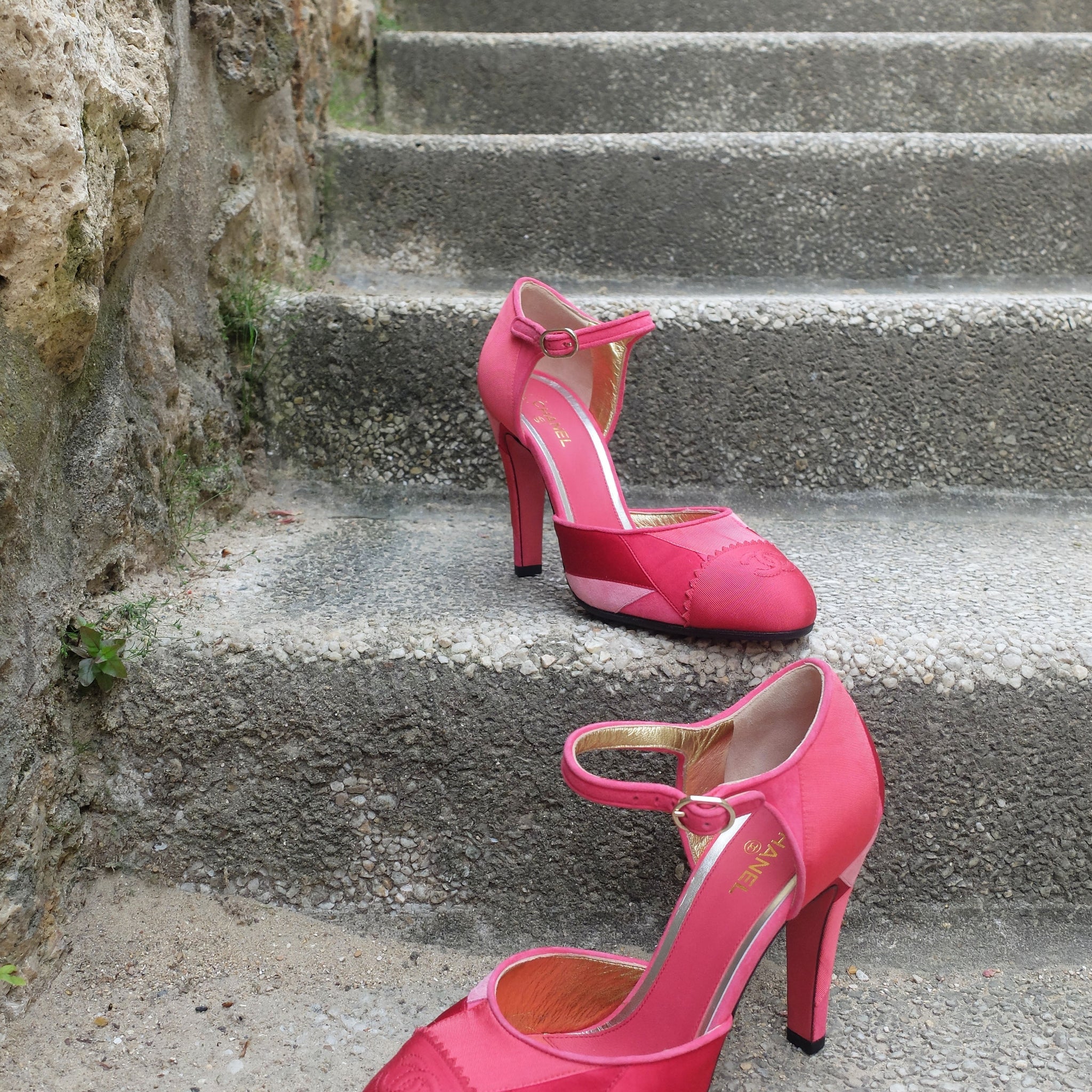 Chanel pink patchwork heeled pumps - 38